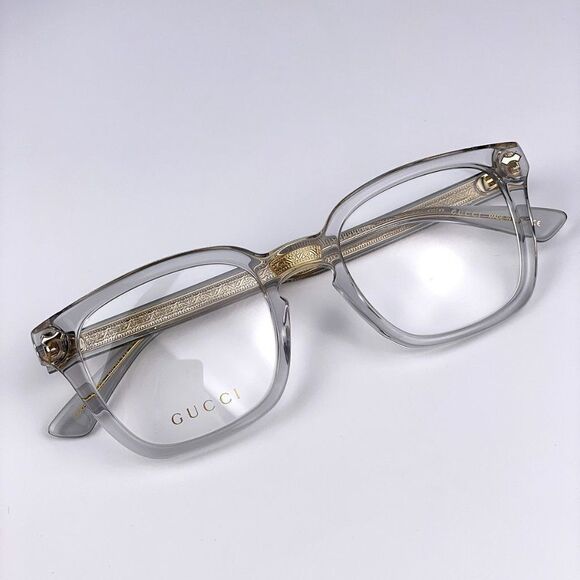 NEW Gucci GG0184O 005 Unisex Square Gray Clear Gold Eyeglasses - Picture 11 of 14